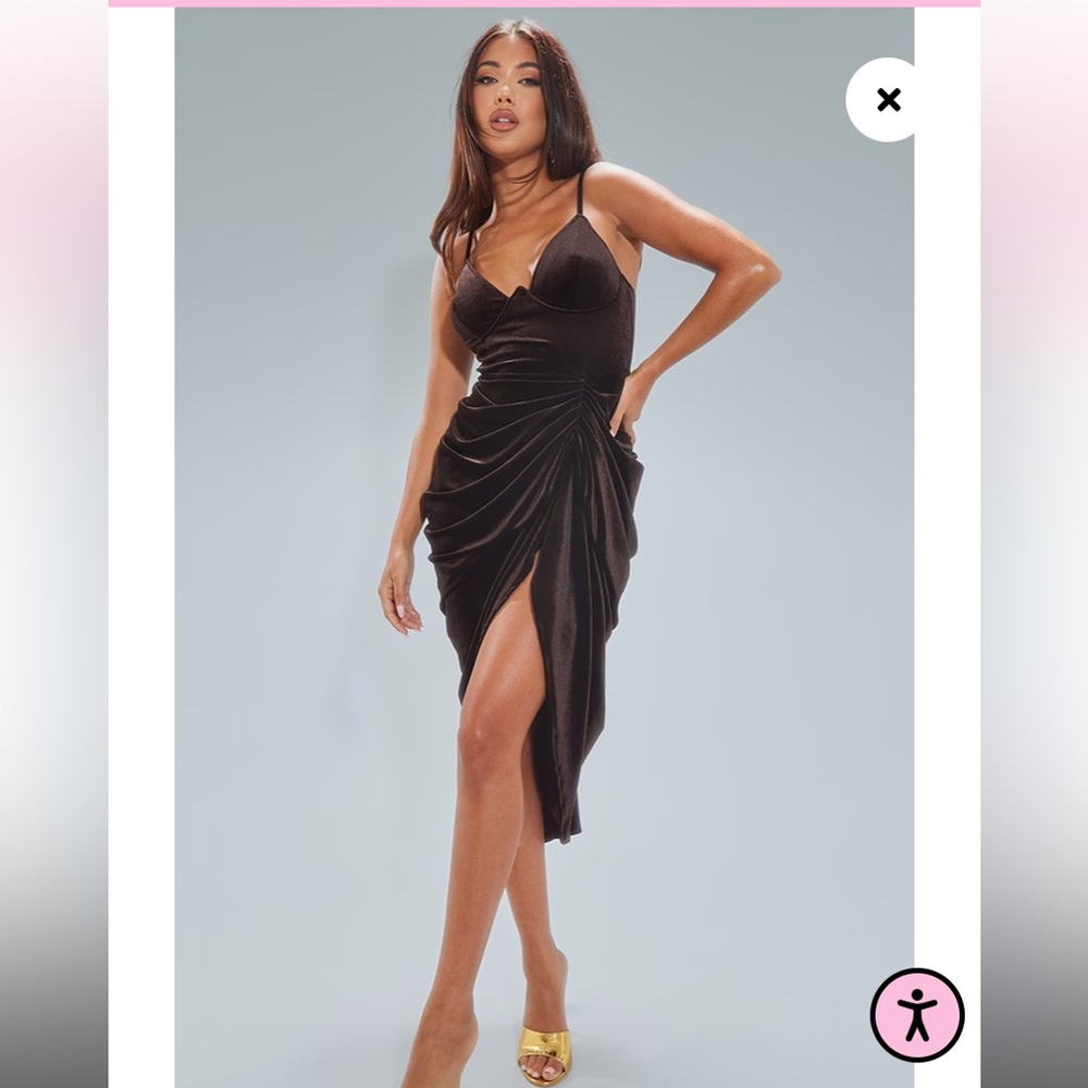 Brown velvet rooched dress